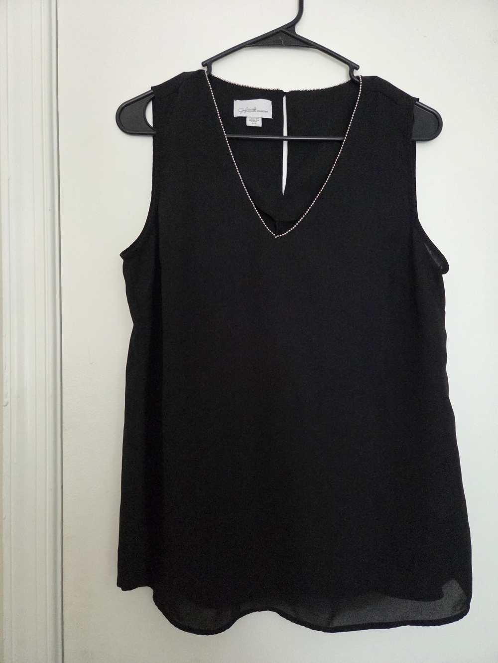 Jaclyn Smith Small Black Beaded V-Neck Sleeveless Chiffon Tank Blouse Top